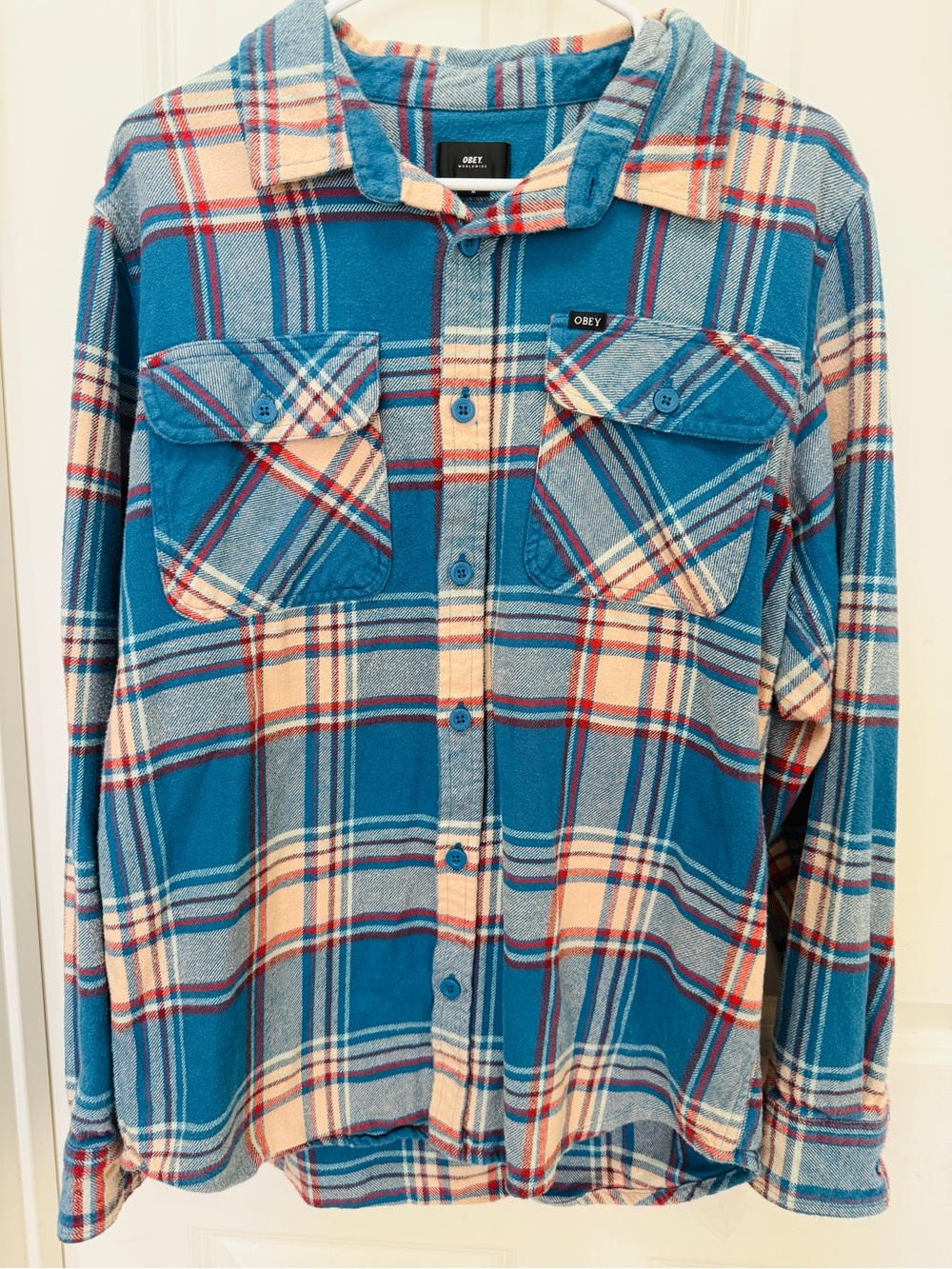 Obey Blue Plaid Button-Up Flannel Shirt